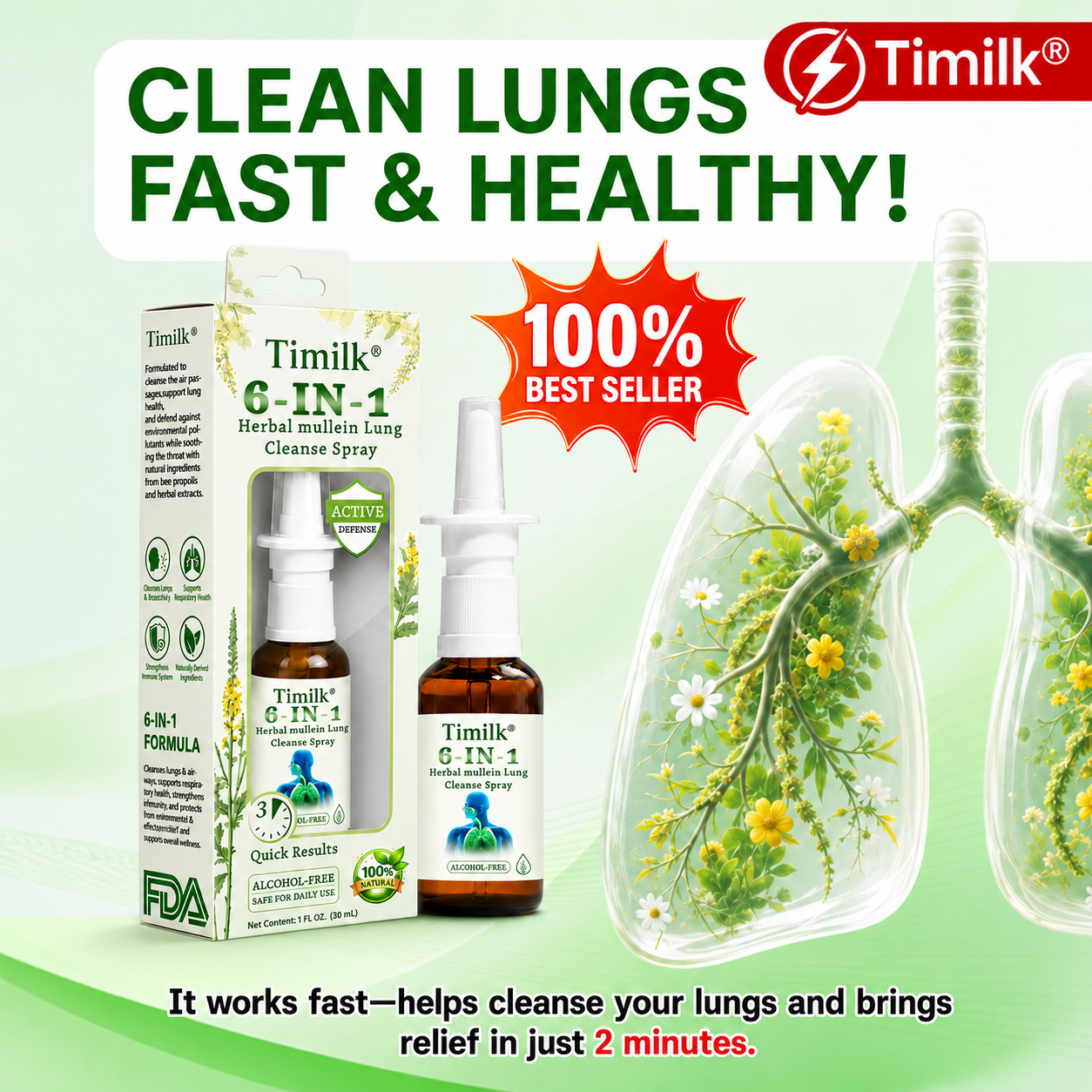 Timilk® 6-in-1 Herbal mullein Lung Cleanse Spray🌟
